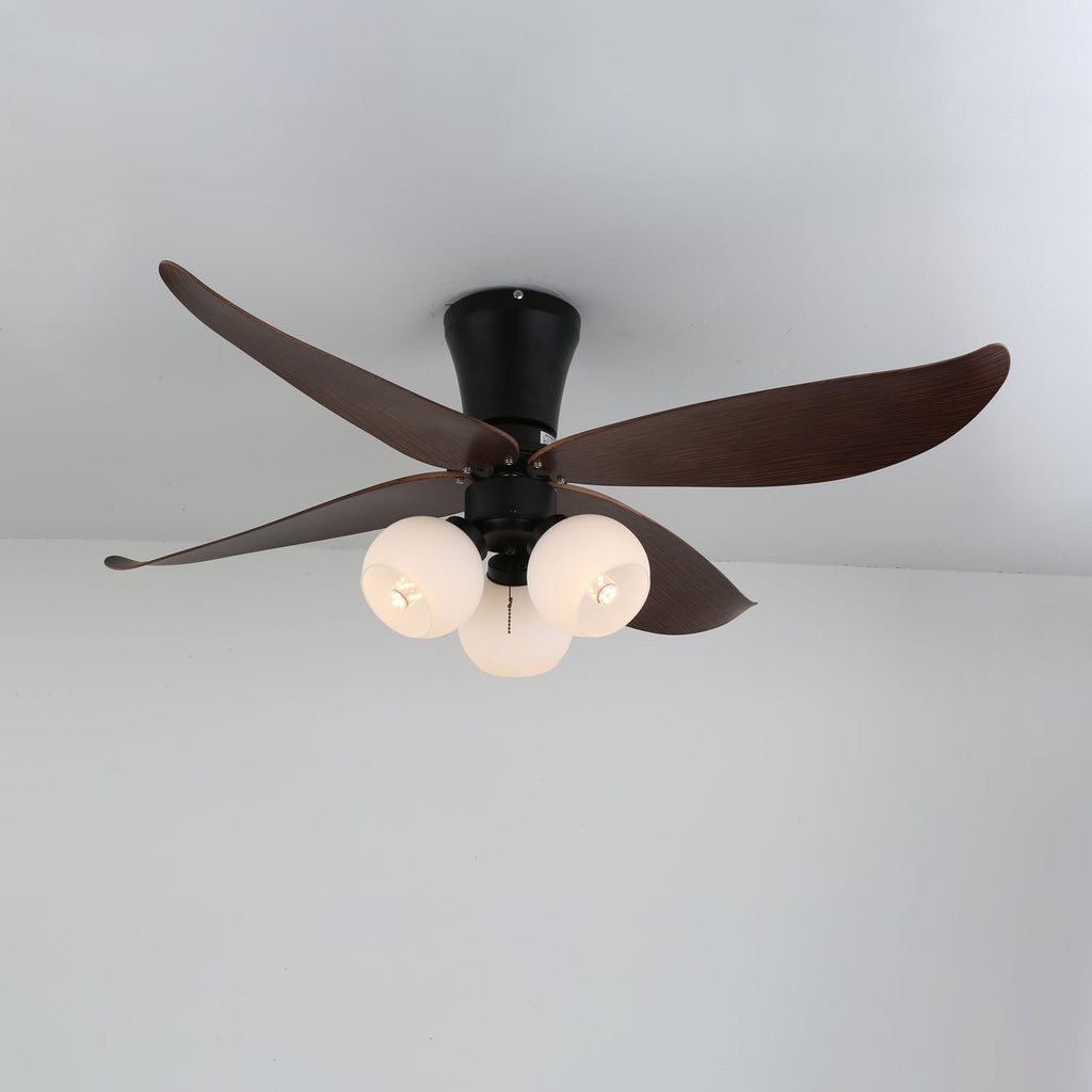 Ventilator de tavan scandinav cu iluminare, design din lemn și sticlă, 90 cm – Lamylie