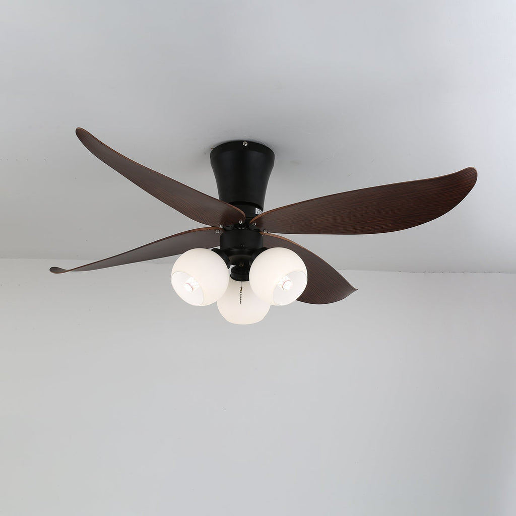 Ventilator de tavan scandinav cu iluminare, design din lemn și sticlă, 90 cm – Lamylie