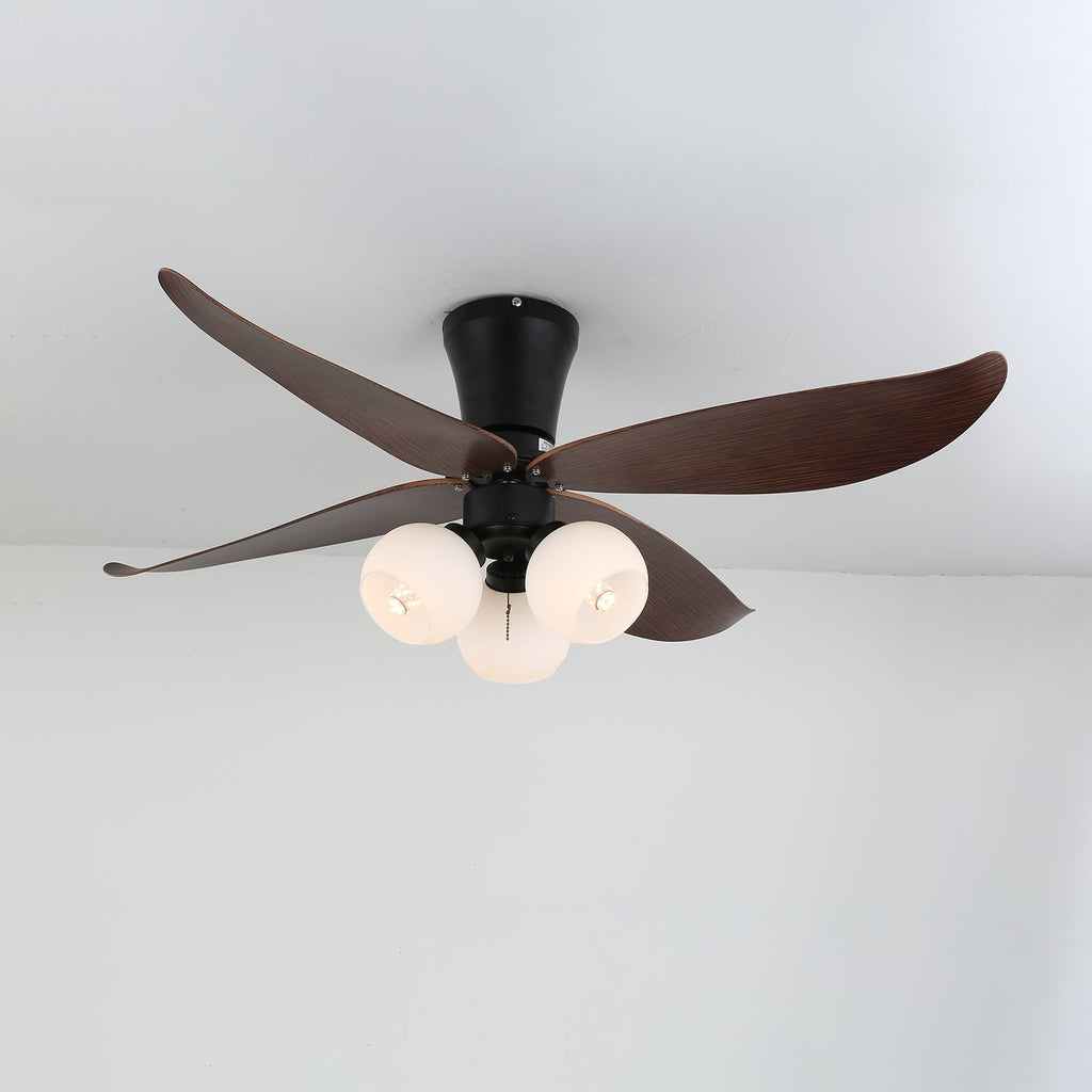Ventilator de tavan scandinav cu iluminare, design din lemn și sticlă, 90 cm – Lamylie