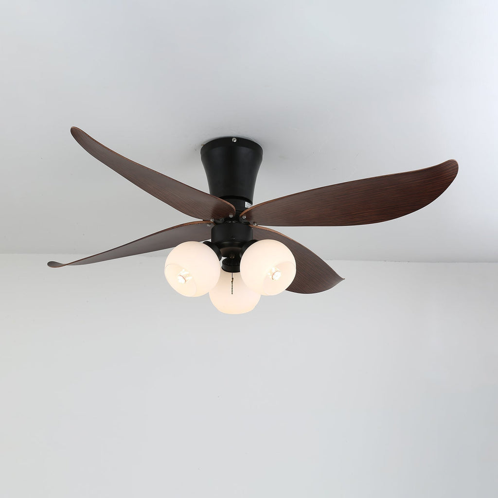 Ventilator de tavan scandinav cu iluminare, design din lemn și sticlă, 90 cm – Lamylie