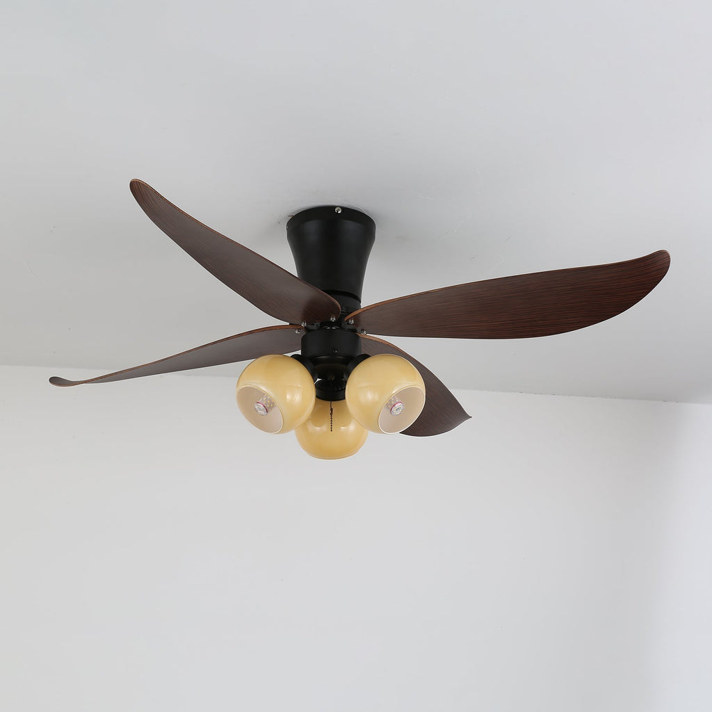 Ventilator de tavan scandinav cu iluminare, design din lemn și sticlă, 90 cm – Lamylie