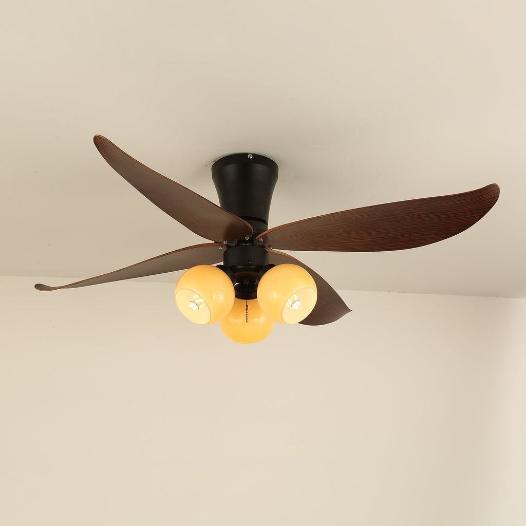 Ventilator de tavan scandinav cu iluminare, design din lemn și sticlă, 90 cm – Lamylie