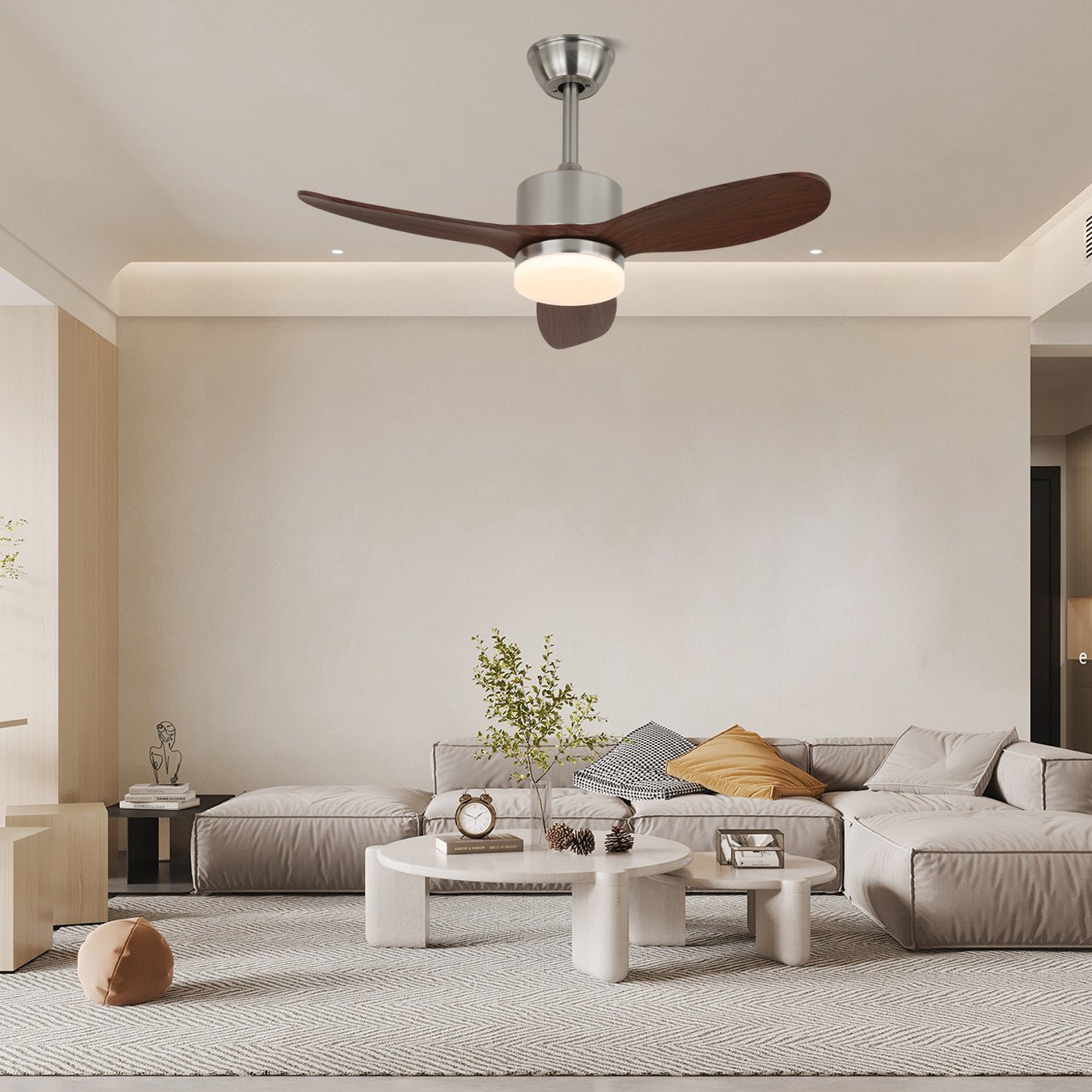 Stropní ventilátor s osvětlením 106cm nebo 132cm, moderní design, motor s proměnnou frekvencí a 6 rychlostmi, do ložnice a obývacího pokoje, s dálkovým ovládáním – Lamylie