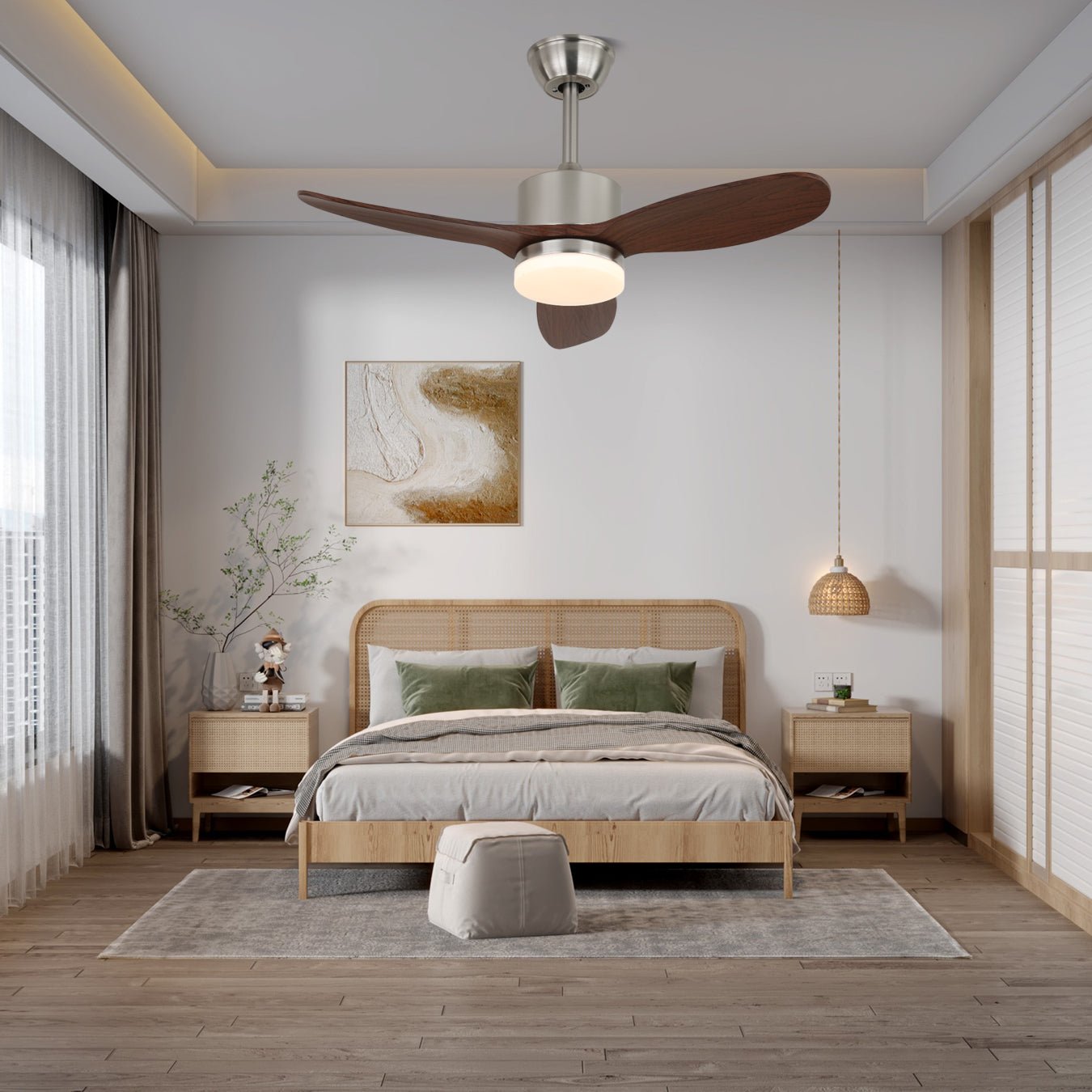 Stropní ventilátor s osvětlením 106cm nebo 132cm, moderní design, motor s proměnnou frekvencí a 6 rychlostmi, do ložnice a obývacího pokoje, s dálkovým ovládáním – Lamylie
