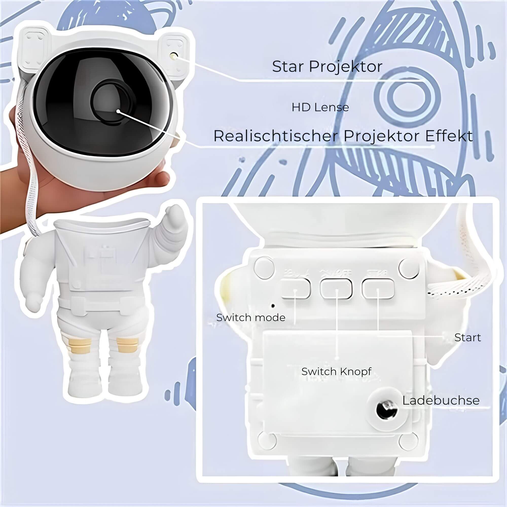 Astronaut Sternenhimmel LED Projektorlampe - Nachttischlampe - Lamylie