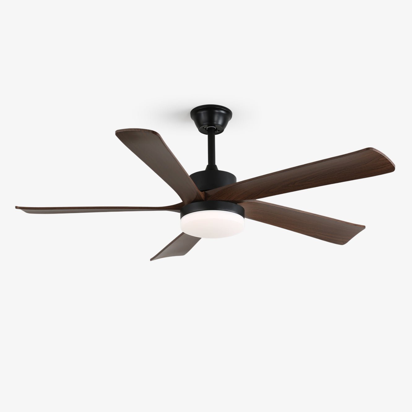 Ventilator de tavan modern cu iluminare și pale din lemn | Ventilator de tavan cu LED și lemn, 6 viteze | Ventilator de tavan silențios cu telecomandă | Lampă-ventilator scandinavă, neagră și nuc, pentru living și dormitor – Lamylie