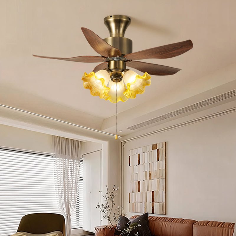 Florence Blossom Ceiling Fan with Lighting 90cm Wood Grain 6-Speed DC Motor - Lamylie