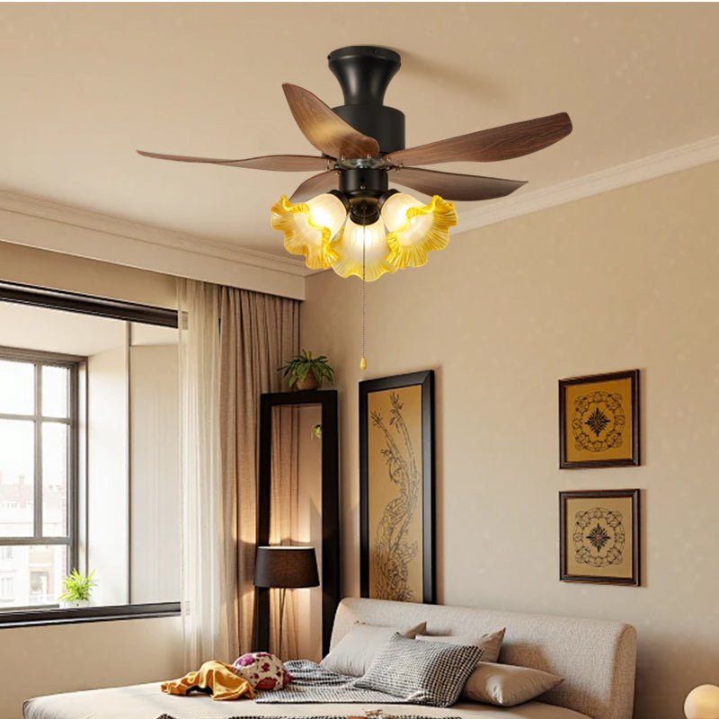 Florence Blossom Ceiling Fan with Lighting 90cm Wood Grain 6-Speed DC Motor - Lamylie