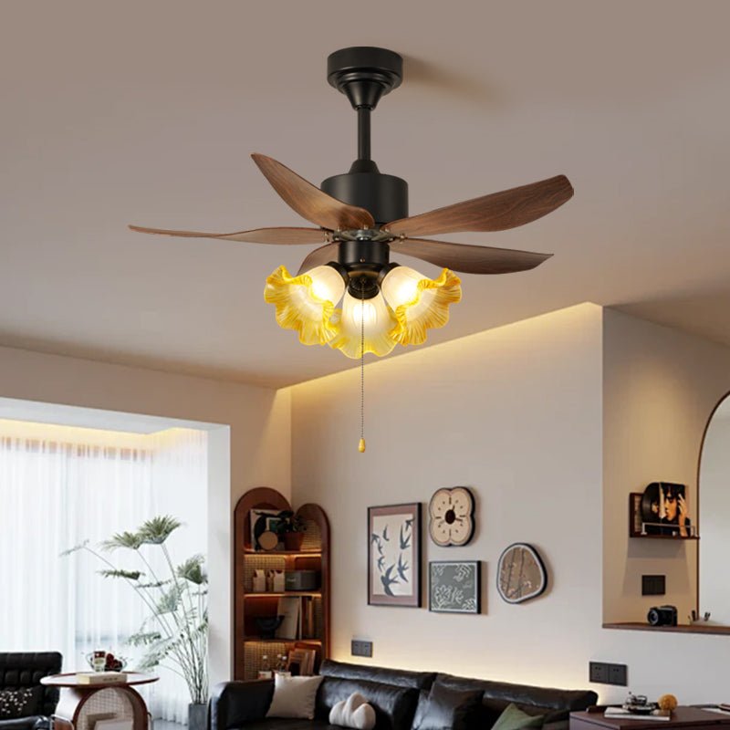 Florence Blossom Ceiling Fan with Lighting 90cm Wood Grain 6-Speed DC Motor - Lamylie