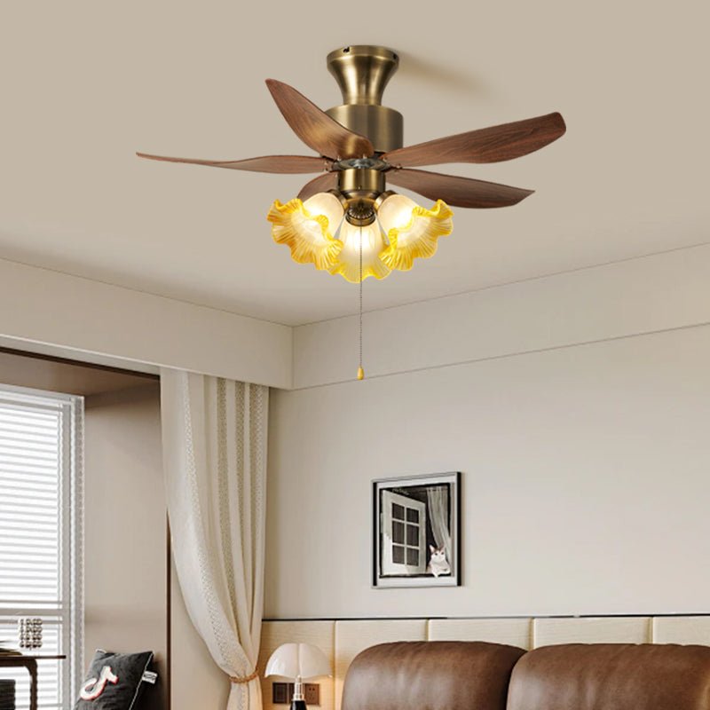 Florence Blossom Ceiling Fan with Lighting 90cm Wood Grain 6-Speed DC Motor - Lamylie
