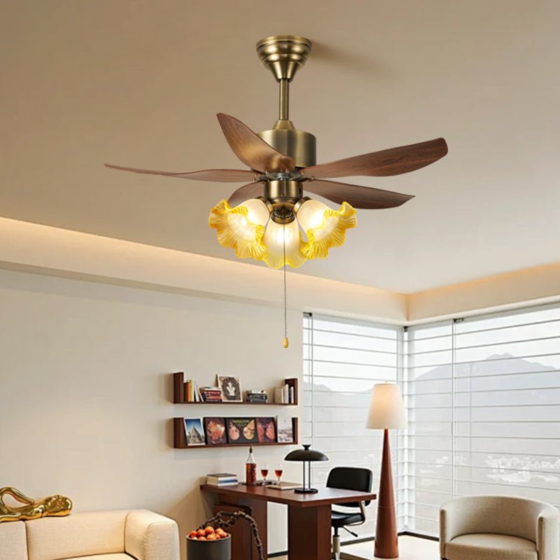 Florence Blossom Ceiling Fan with Lighting 90cm Wood Grain 6-Speed DC Motor - Lamylie