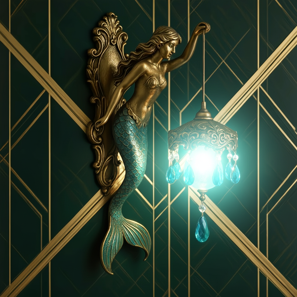 MermaidLight kézzel készített vintage fali lámpa — elemmel működő, hangulatos fény