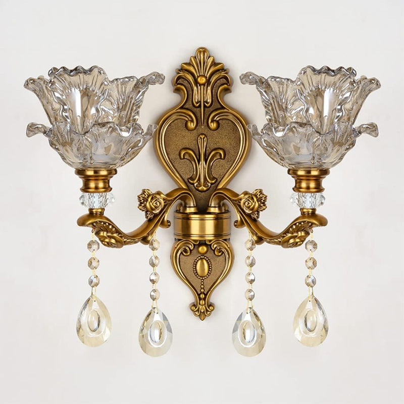 Vintage Gold Glass Double Wall Lamp Classic Warm White Light Indoor Wall Lamp E14 Bedroom Living Room Hall Decorative Lighting Wall Light - Lamylie