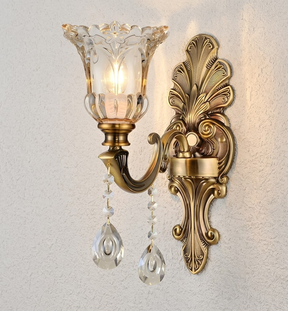 Vintage Gold Glass Double Wall Lamp Classic Warm White Light Indoor Wall Lamp E14 Bedroom Living Room Hall Decorative Lighting Wall Light - Lamylie