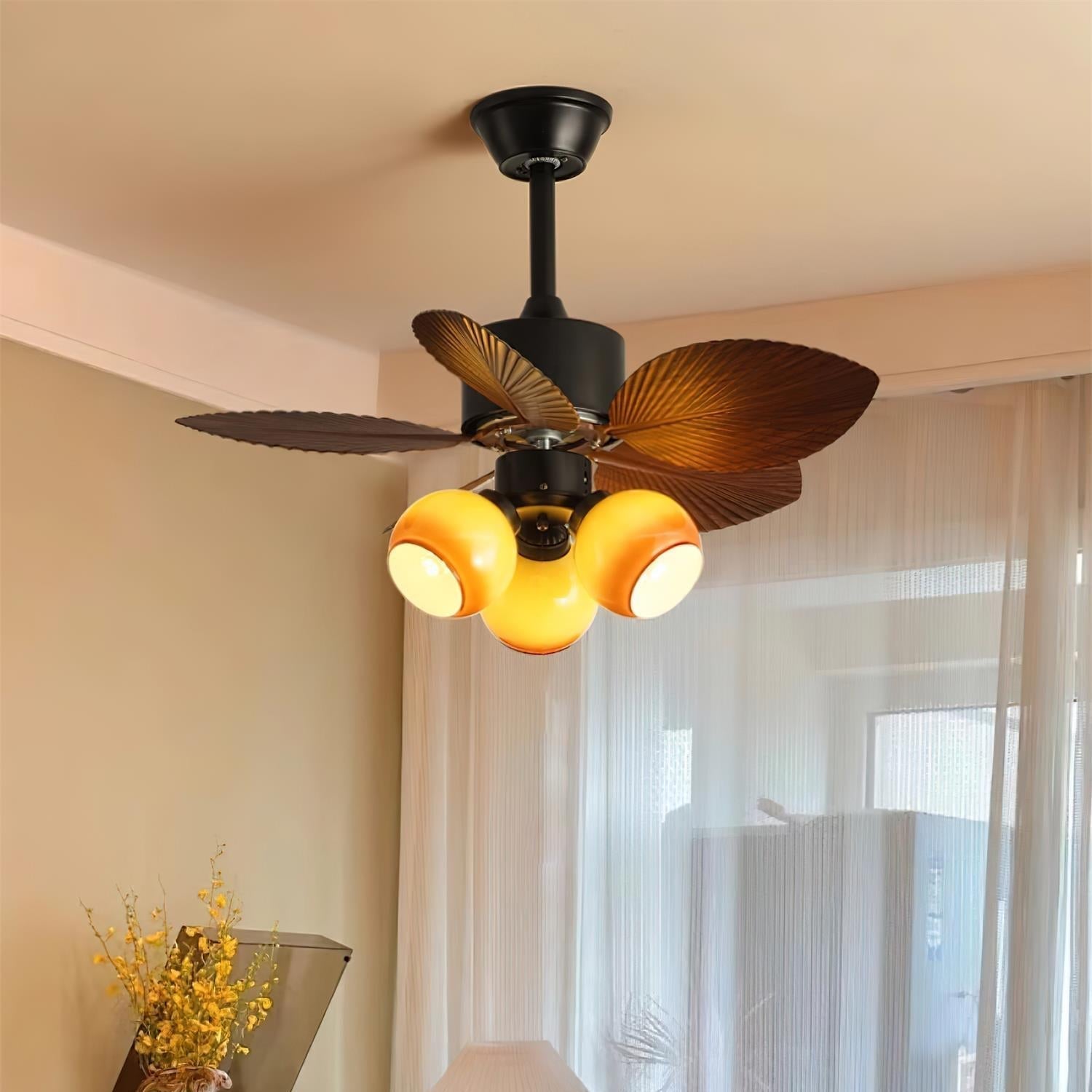 Tropický stropní ventilátor s integrovaným skleněným osvětlením | Funkce tichého motoru a 6 rychlostí - Lamylie