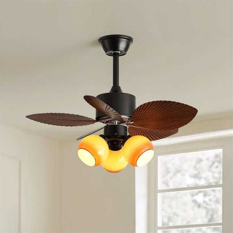 Tropický stropní ventilátor se skleněným osvětlením Ø76 cm | Stropní ventilátor s lampou, dálkovým ovládáním, stmívatelný, 6 rychlostí, měděný motor, do ložnice a obývacího pokoje – Lamylie