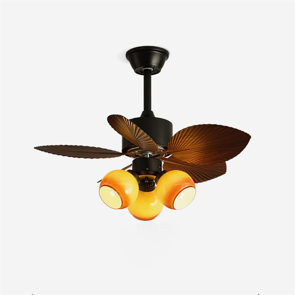 Ventilator de tavan tropical cu iluminare din sticlă Ø76cm | Lampă de tavan cu ventilator, telecomandă, intensitate reglabilă, 6 viteze, motor din cupru, pentru dormitor și living - Lamylie