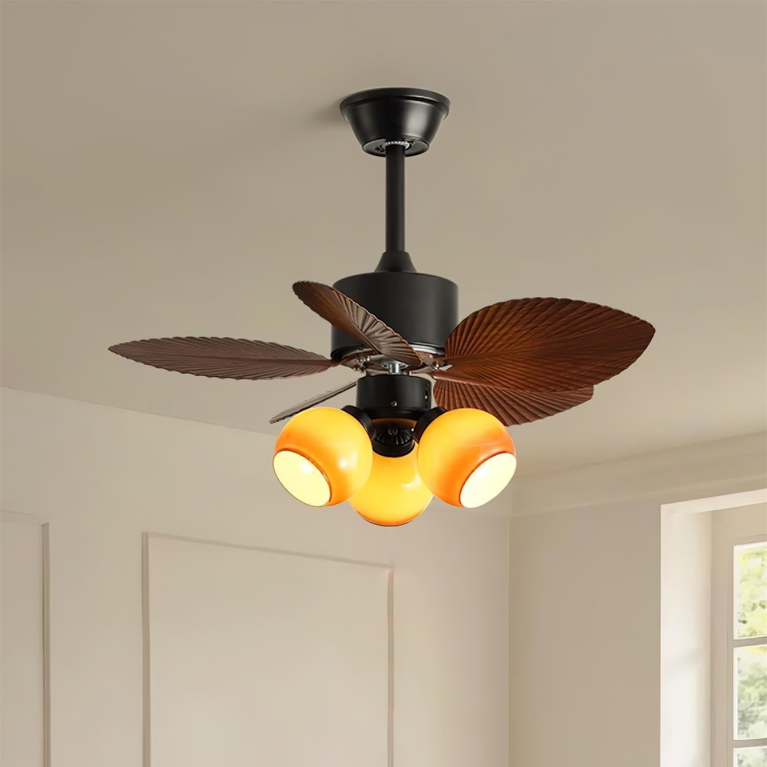Tropický stropní ventilátor s integrovaným skleněným osvětlením | Funkce tichého motoru a 6 rychlostí - Lamylie