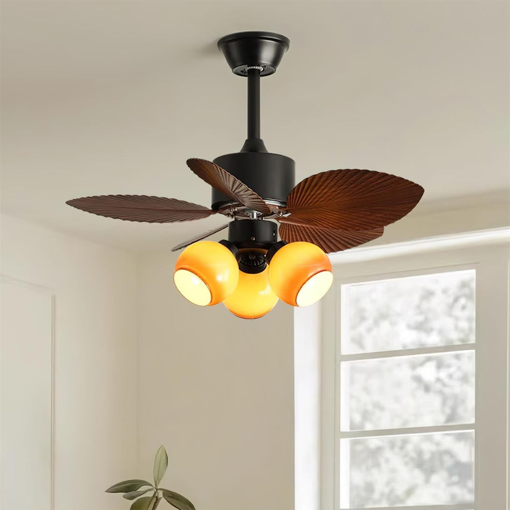 Tropický stropní ventilátor s integrovaným skleněným osvětlením | Funkce tichého motoru a 6 rychlostí - Lamylie