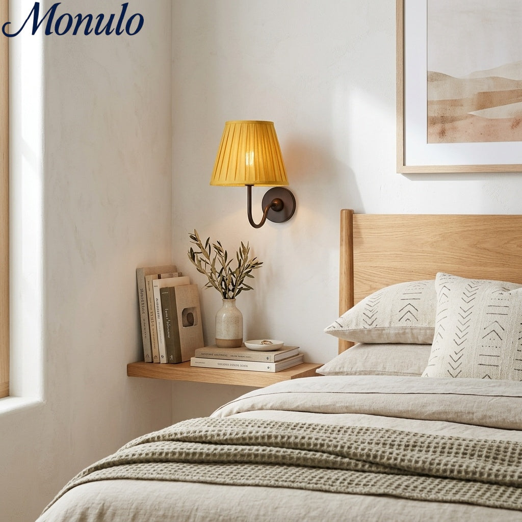 Wall Lamp with Pleated Fabric Shade | Classic Lighting for Bedroom and Living Room - Lamylie