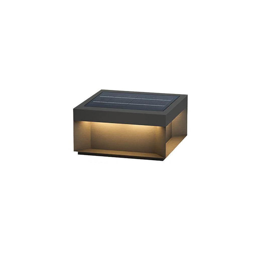 Outdoor-Gartenlampe Quadrat — Wasserdicht IP65 Pfostenleuchte Schwarz Metall & Mattiertes Glas — 20×20×10 cm / 30×30×15 cm / 40×40×20 cm / 50×50×35 cm — Solarpanel oder Netzanschluss — 3000K/4000K/6000K — Einfahrt, Terrasse, Weg & Zaun - Lamylie