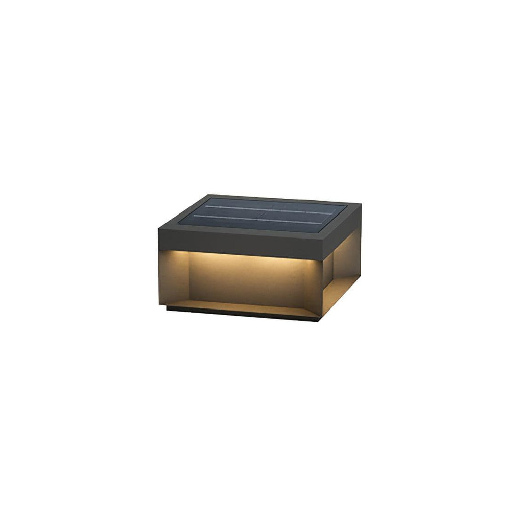 Outdoor-Gartenlampe Quadrat — Wasserdicht IP65 Pfostenleuchte Schwarz Metall & Mattiertes Glas — 20×20×10 cm / 30×30×15 cm / 40×40×20 cm / 50×50×35 cm — Solarpanel oder Netzanschluss — 3000K/4000K/6000K — Einfahrt, Terrasse, Weg & Zaun - Lamylie