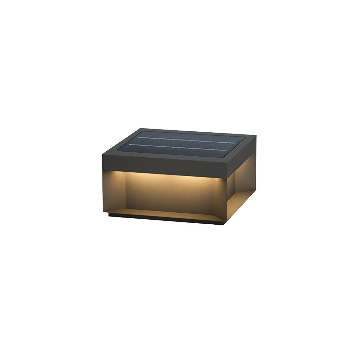 Outdoor-Gartenlampe Quadrat — Wasserdicht IP65 Pfostenleuchte Schwarz Metall & Mattiertes Glas — 20×20×10 cm / 30×30×15 cm / 40×40×20 cm / 50×50×35 cm — Solarpanel oder Netzanschluss — 3000K/4000K/6000K — Einfahrt, Terrasse, Weg & Zaun - Lamylie