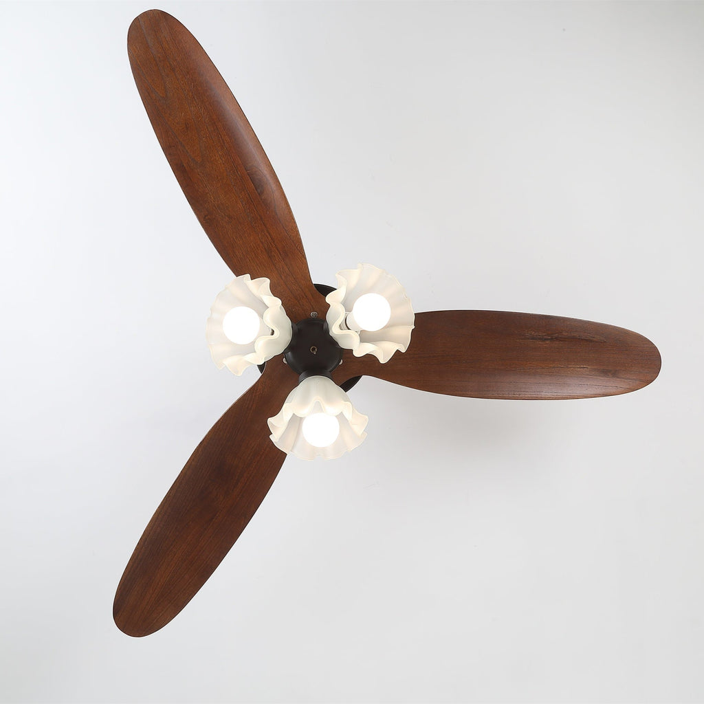 Ventilator de tavan cu iluminare | Ventilator scandinav cu lampă | Palete din lemn și iluminare LED - Lamylie