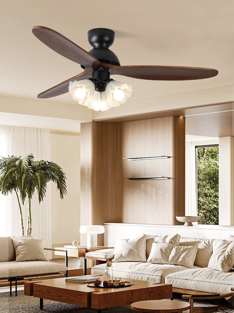 Ventilator de tavan cu iluminare | Ventilator scandinav cu lampă | Palete din lemn și iluminare LED - Lamylie