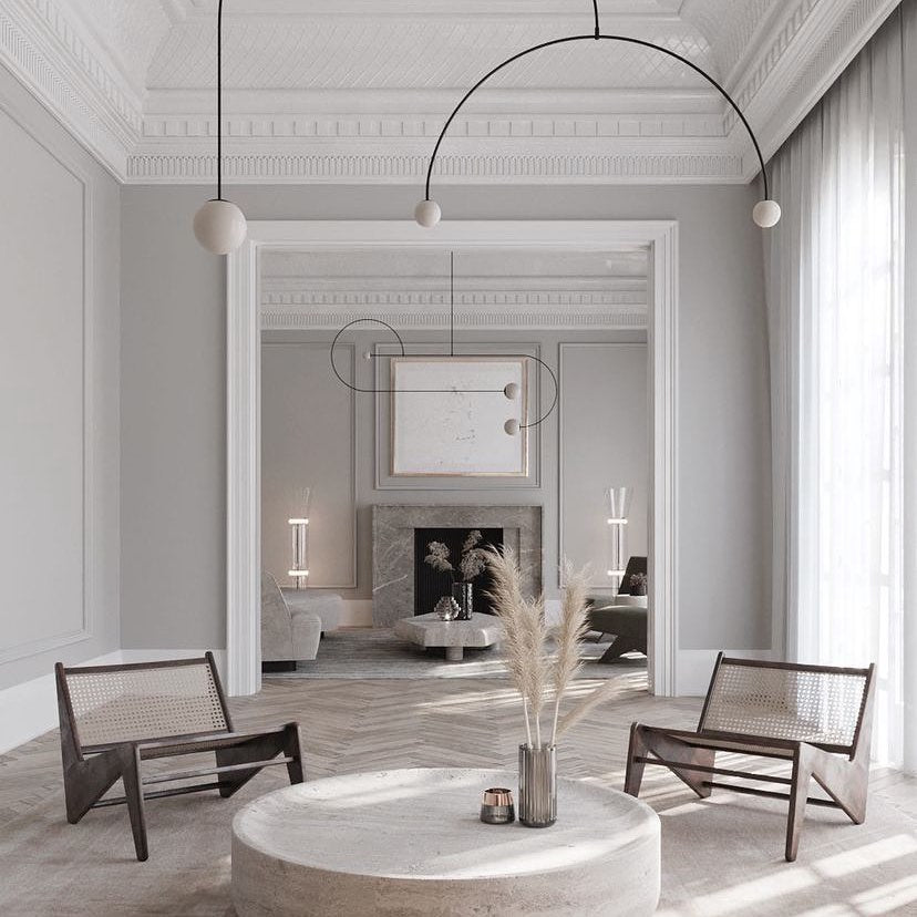 Architektoniczna lampa wisząca z opalowym szkłem — mosiężna lub czarna — Ø9-30cm — wysokość 100-200cm - Lamylie