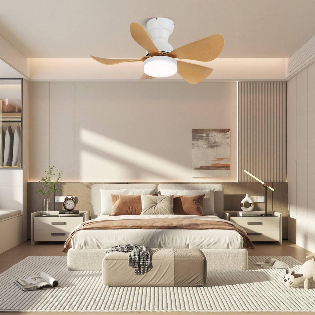 Takfläkt med integrerad LED-belysning och träeffekt, 74 cm – Lamylie