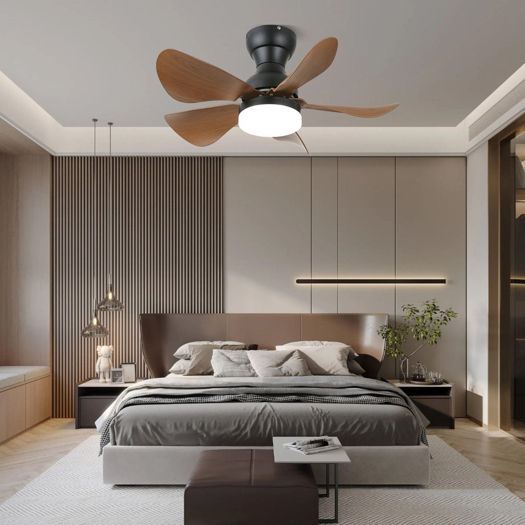 Takfläkt med integrerad LED-belysning och träeffekt, 74 cm – Lamylie