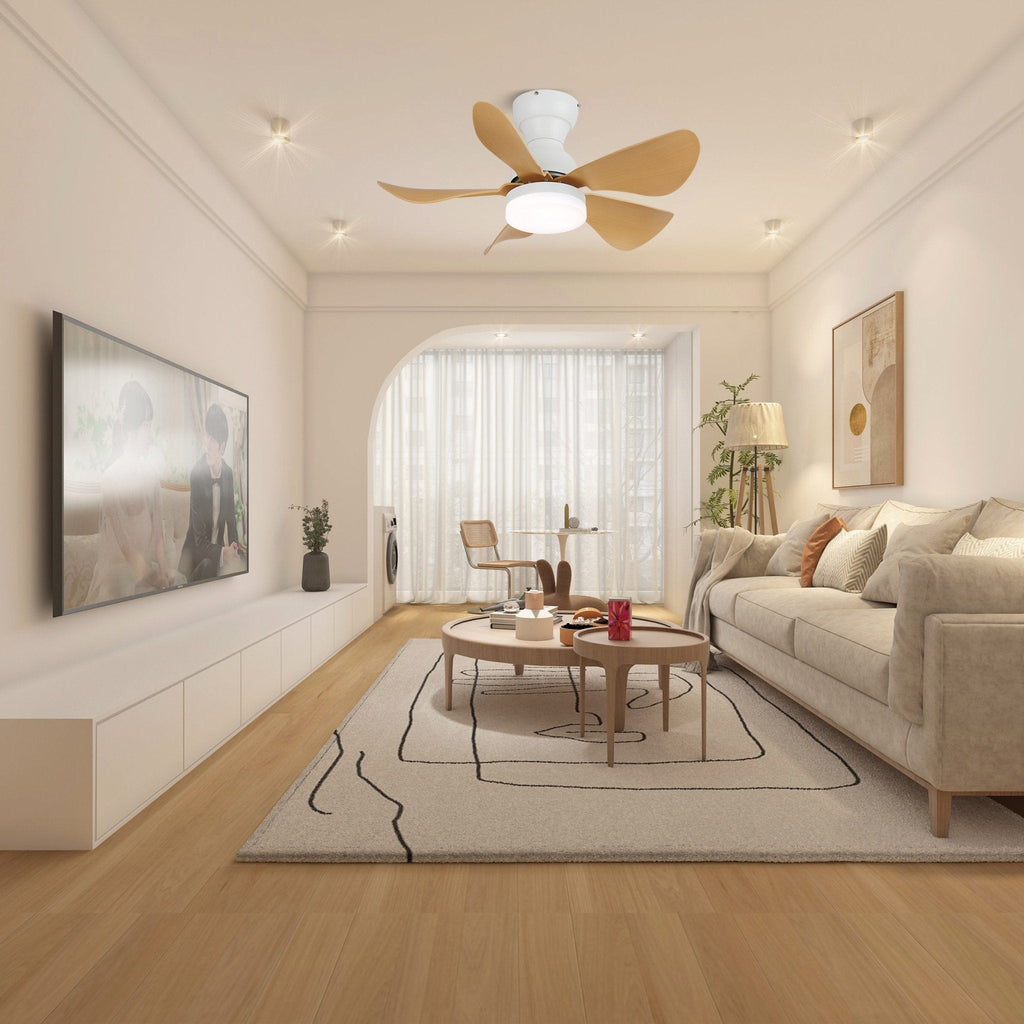 Takfläkt med integrerad LED-belysning och träeffekt, 74 cm – Lamylie