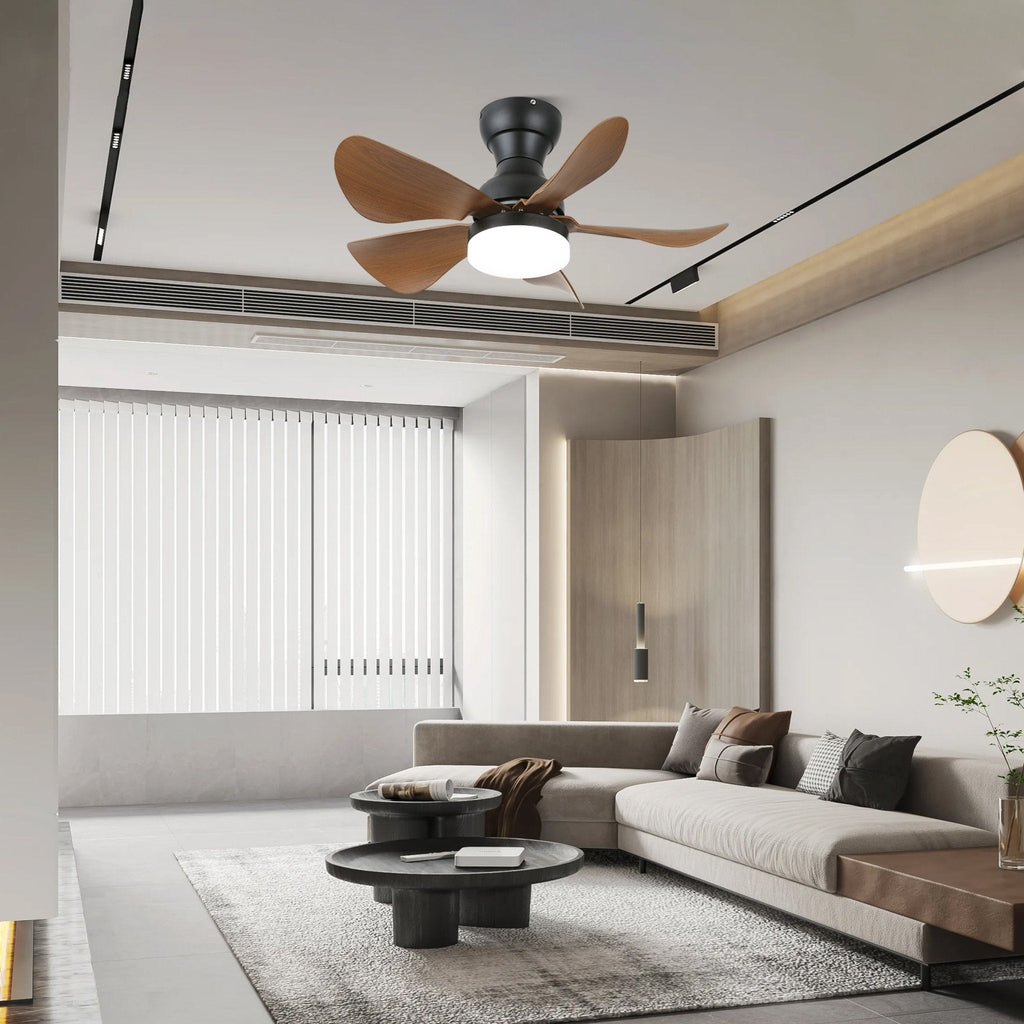 Takfläkt med integrerad LED-belysning och träeffekt, 74 cm – Lamylie