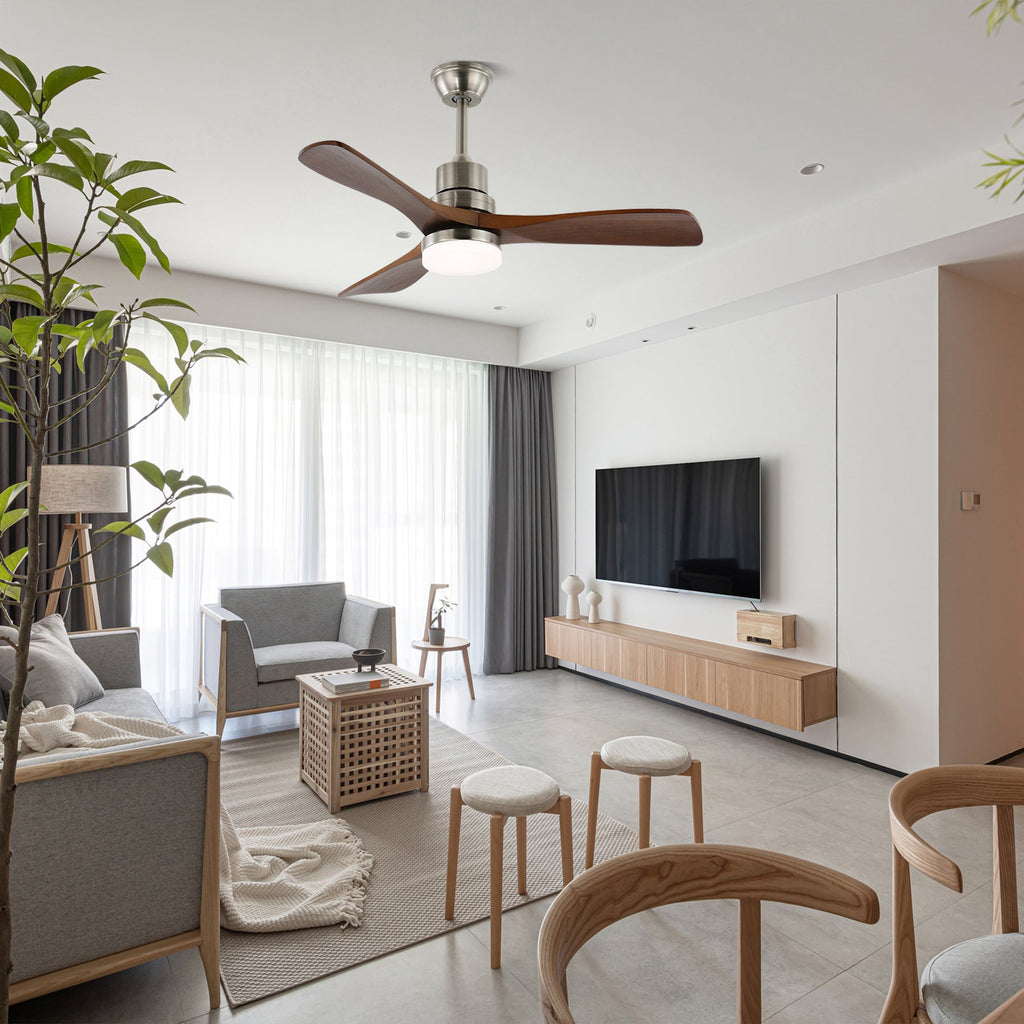 مروحة سقف بإضاءة و6 سرعات | تصميم إسكندنافي بلمسة خشبية طبيعية - لاميلي