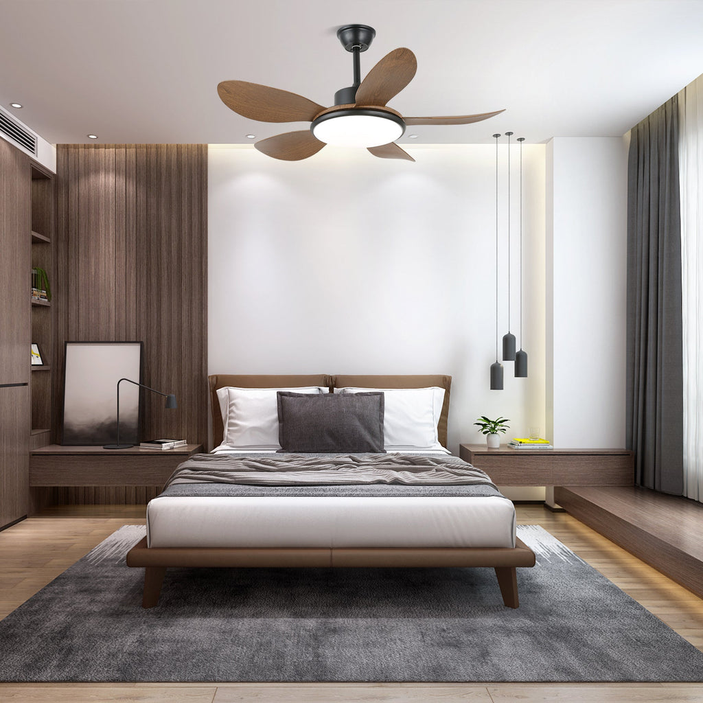 Ventilator de tavan cu iluminare LED și telecomandă | Design scandinav cu finisaj cu textură de lemn - Lamylie