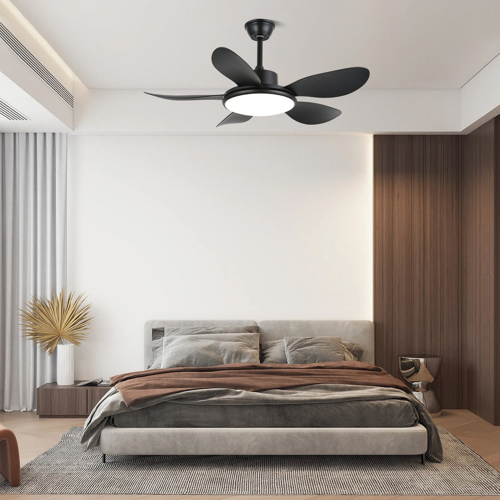 Ventilator de tavan cu iluminare LED și telecomandă | Design scandinav cu finisaj cu textură de lemn - Lamylie