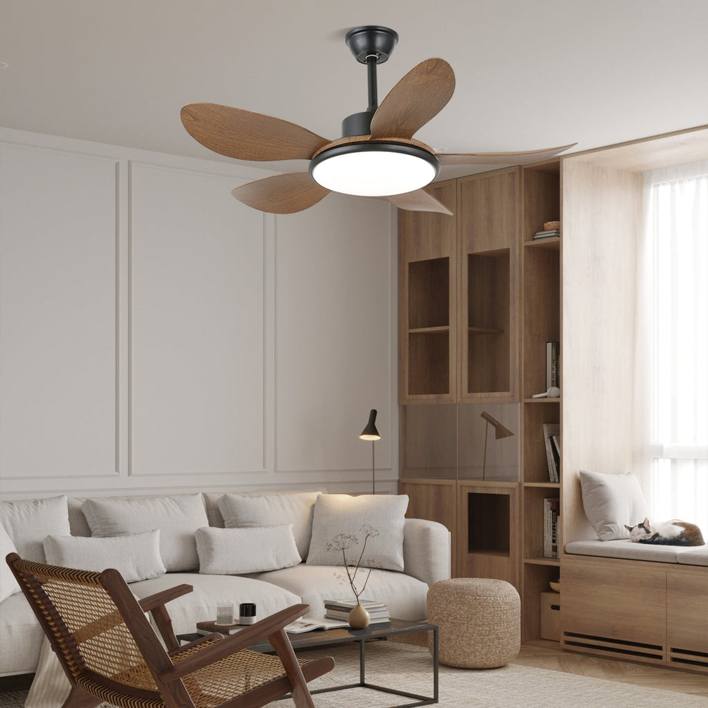Ventilator de tavan cu iluminare LED și telecomandă | Design scandinav cu finisaj cu textură de lemn - Lamylie