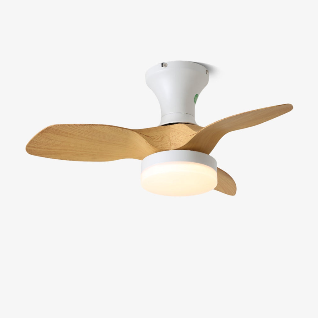 Ventilateur de plafond scandinave avec éclairage | Lampe-ventilateur minimaliste en bois et blanc - Lamylie