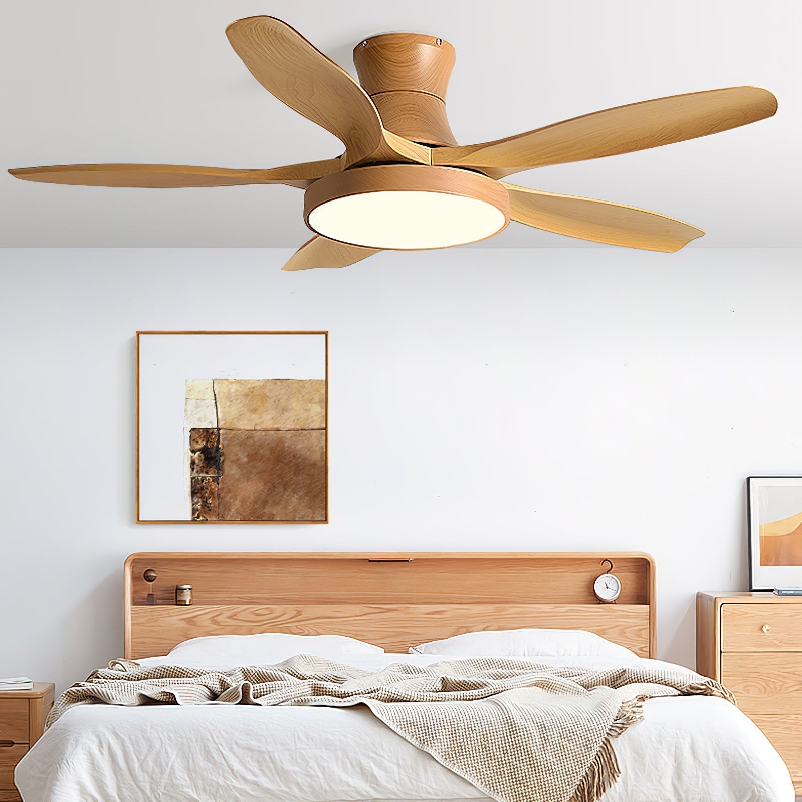 Design Ceiling Fan with Integrated Lighting StillWind | 132 cm Blade Span | Wood-Look ABS Blades | LED | Remote Control | 6 Speeds - Lamylie