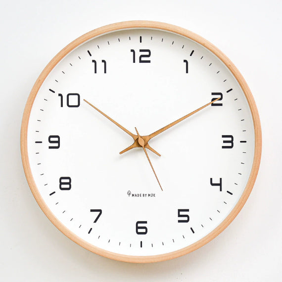 Wanduhr aus Holz mit leisem Uhrwerk im skandinavischen Design Ø25 cm Ø30 cm in natürlicher Holzoptik, leises Quarzuhrwerk, Wohnzimmer, Schlafzimmer – Lamylie