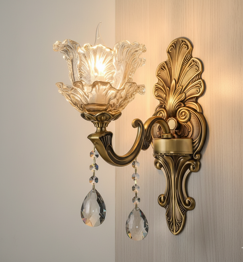 Vintage Gold Glass Double Wall Lamp Classic Warm White Light Indoor Wall Lamp E14 Bedroom Living Room Hall Decorative Lighting Wall Light - Lamylie