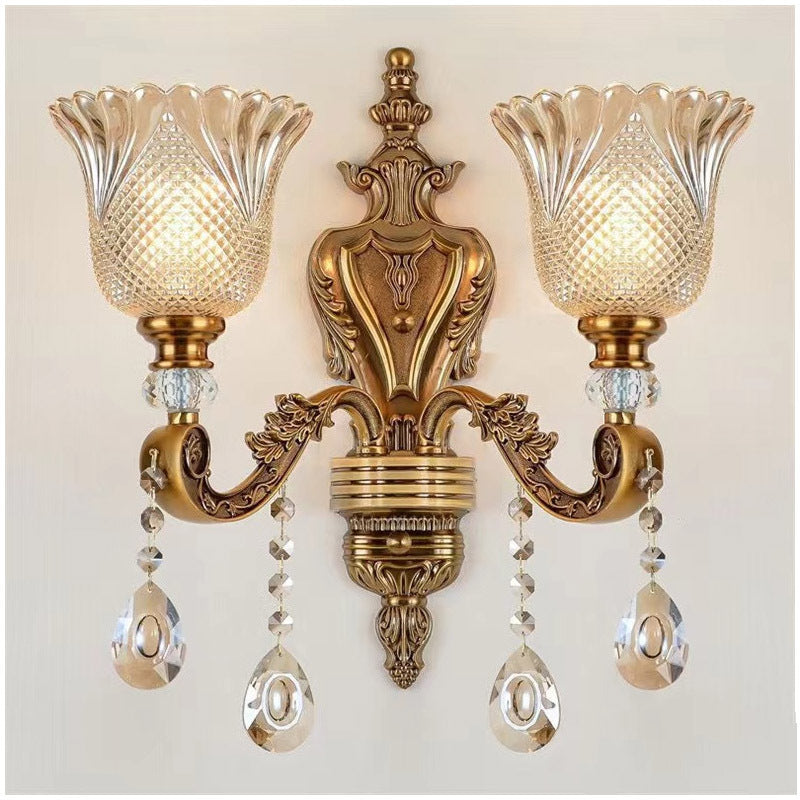 Vintage Gold Glass Double Wall Lamp Classic Warm White Light Indoor Wall Lamp E14 Bedroom Living Room Hall Decorative Lighting Wall Light - Lamylie