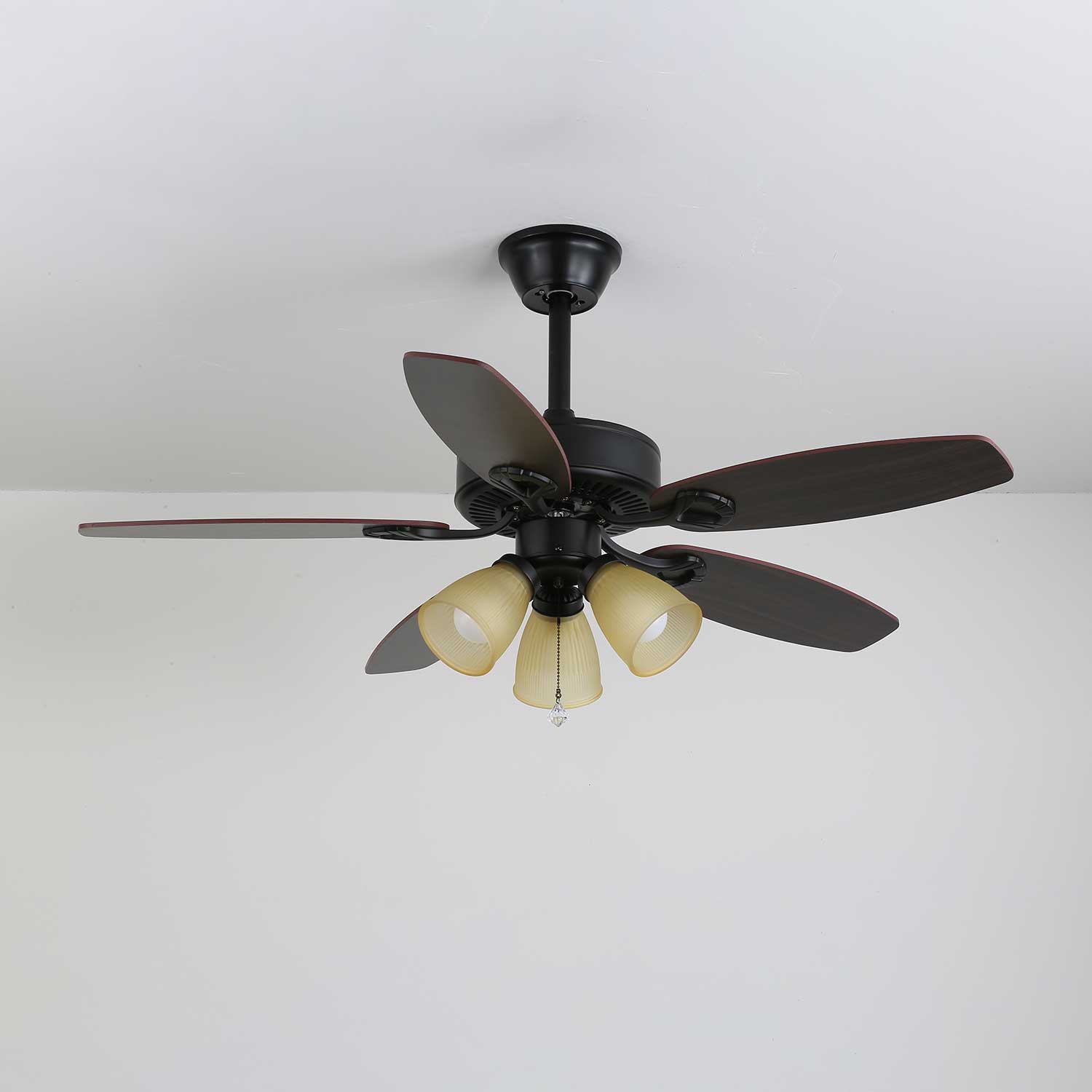 Ventilator de tavan cu iluminare, lemn vintage și sticlă, 107 cm, lampă de tavan în stil scandinav retro, cu telecomandă – Lamylie