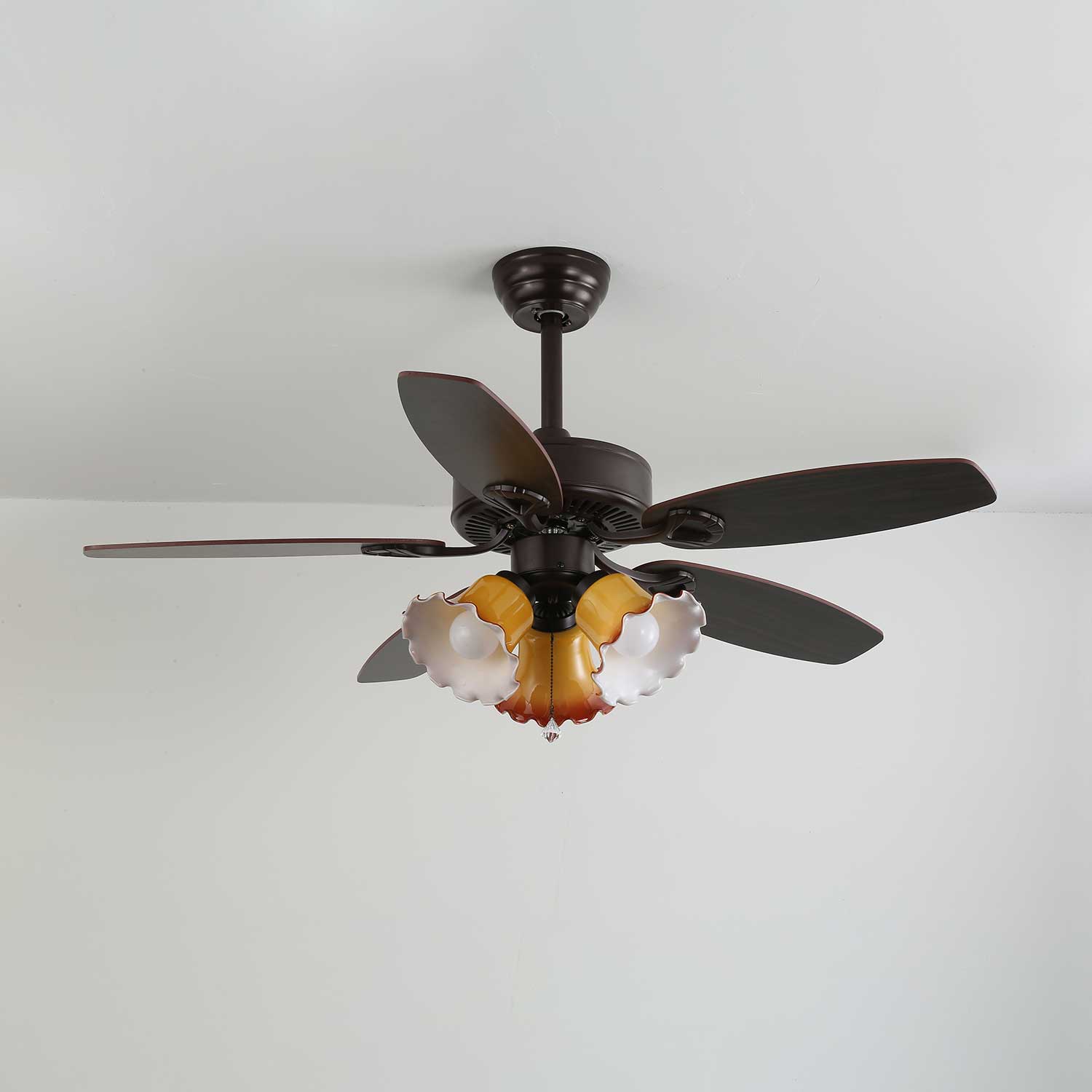 Ventilator de tavan cu iluminare, lemn vintage și sticlă, 107 cm, lampă de tavan în stil scandinav retro, cu telecomandă – Lamylie