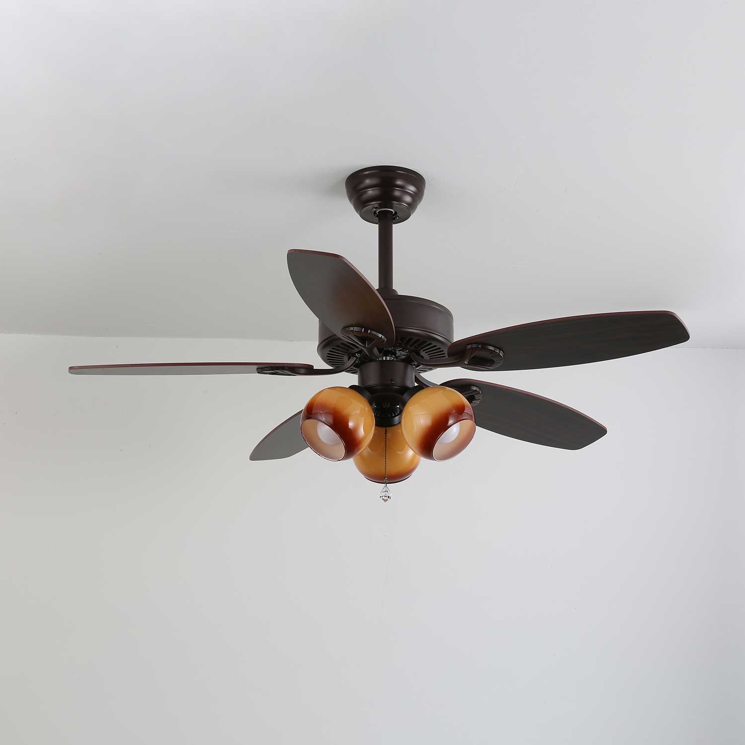 מאוורר תקרה עם תאורה, עץ וזכוכית בסגנון וינטג׳, 107 ס״מ, מנורת תקרה בסגנון סקנדינבי רטרו עם שלט רחוק - Lamylie