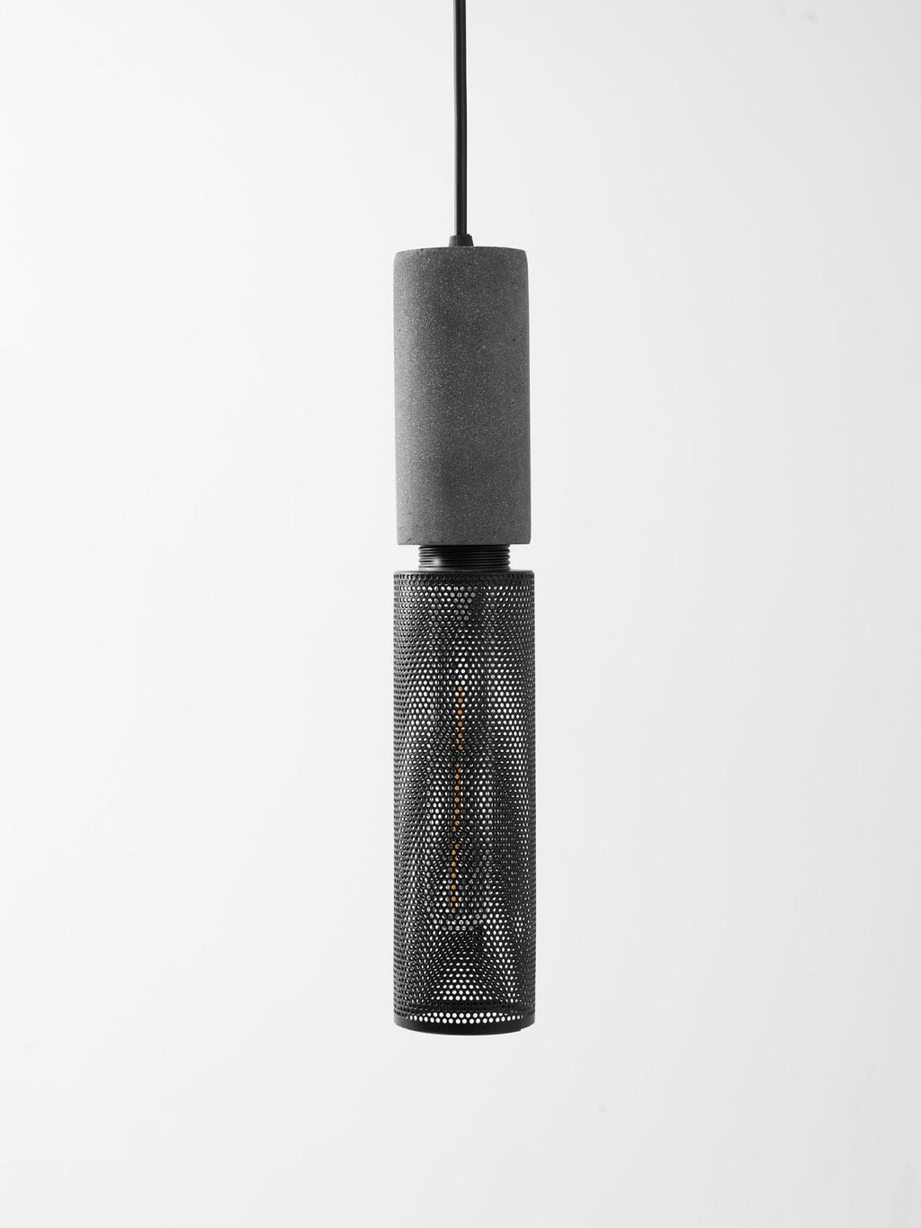 Industriell pendellampe med sement og svart netting — 6 former – Lamylie