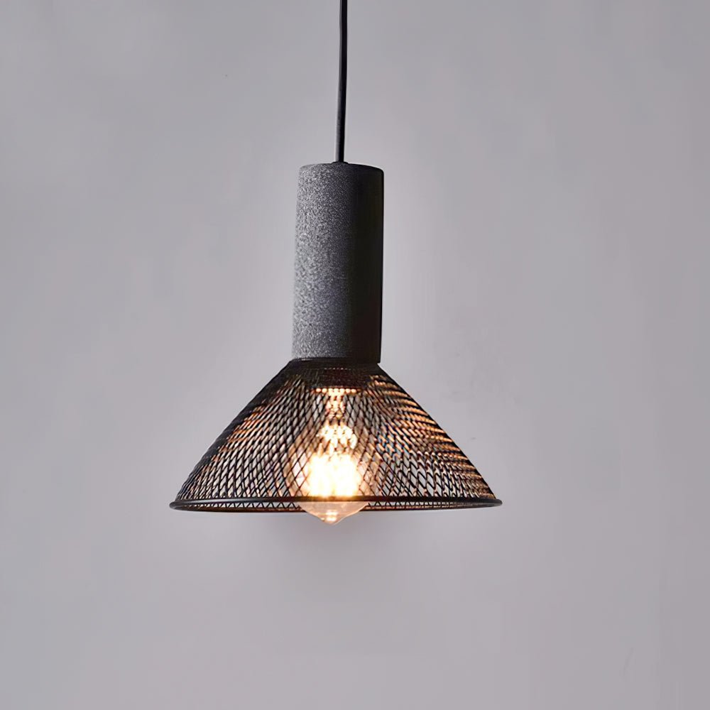 Industriell pendellampe med sement og svart netting — 6 former – Lamylie