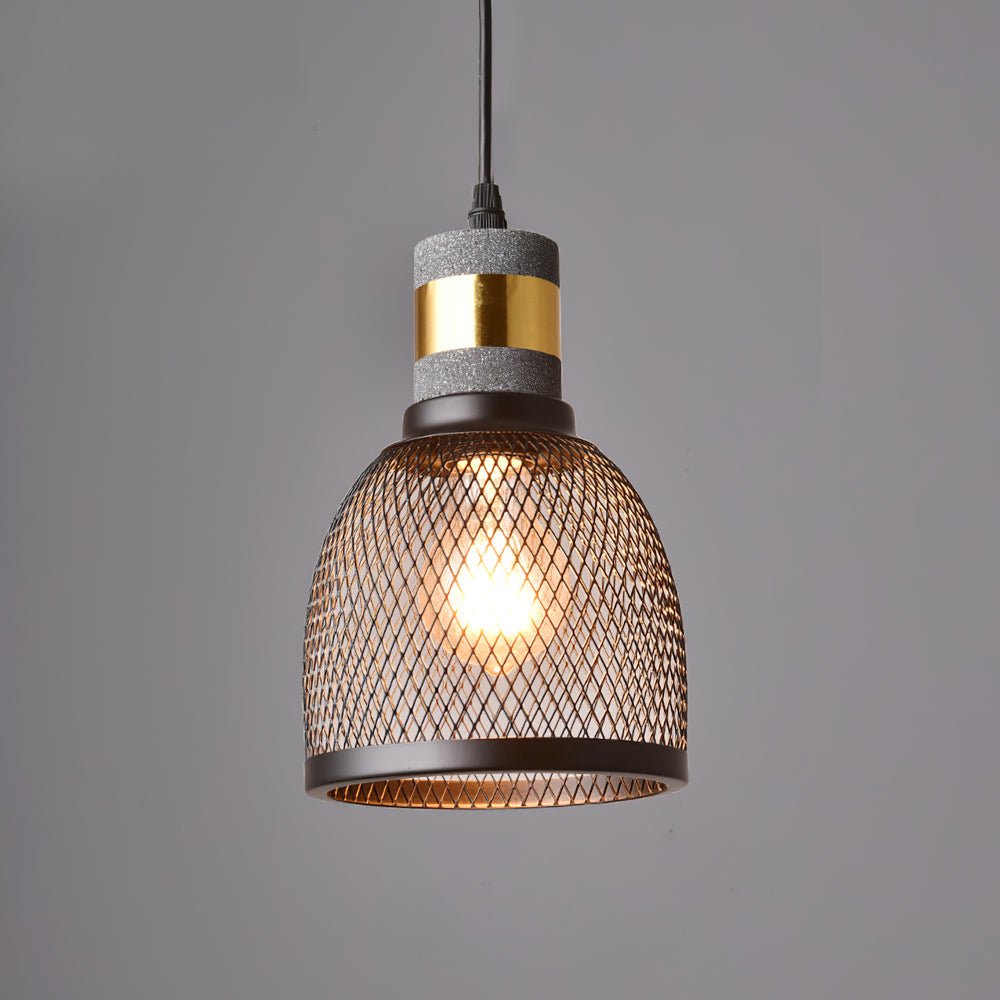 Průmyslová závěsná lampa s cementem a černou mřížkou — 6 tvarů – Lamylie