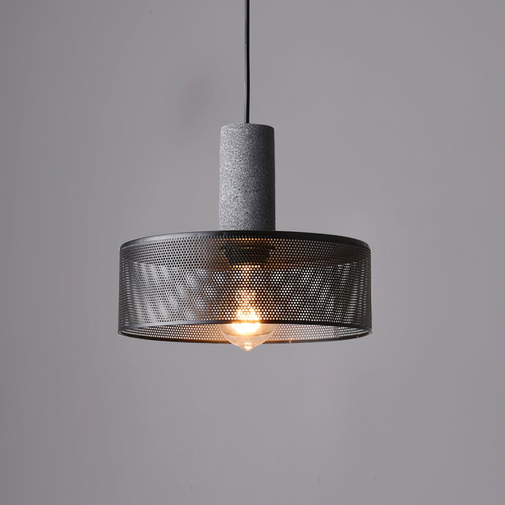 Industriell pendellampe med sement og svart netting — 6 former – Lamylie